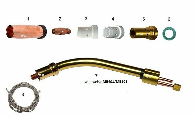 Verschleissteile MIG MAG für Schweiss -Brenner MB 401/501 Stromdüse Gasdüse